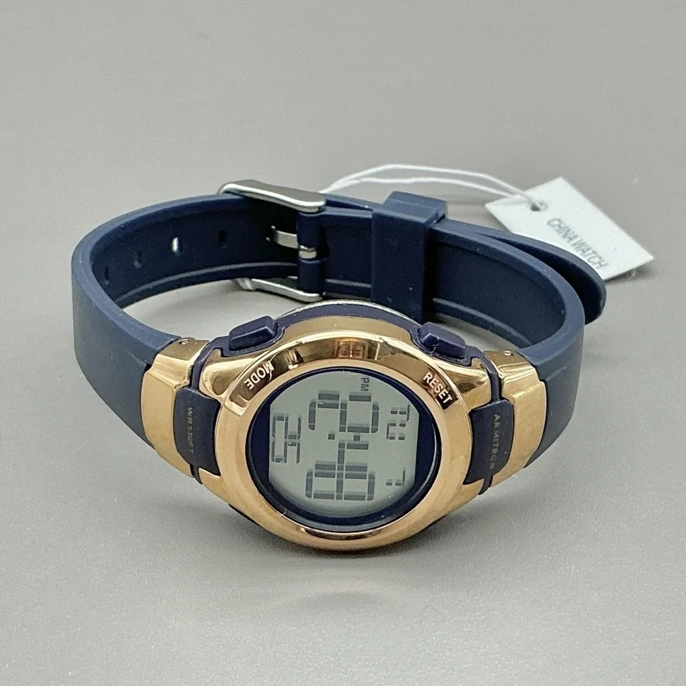 Armitron Watch Womens‎ Digital Blue Resin Strap Gold Tone 100M WR Chronograph